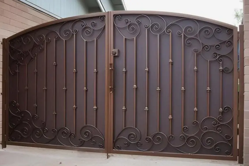 Large metal gate for a vehicle entrance to a home, built by Navarro Metalworks